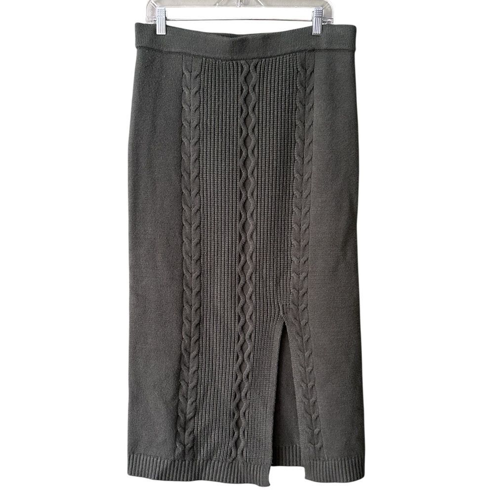 Calvin Klein Cable Knit Midi Length Knit Pull On Green Skirt Sz L